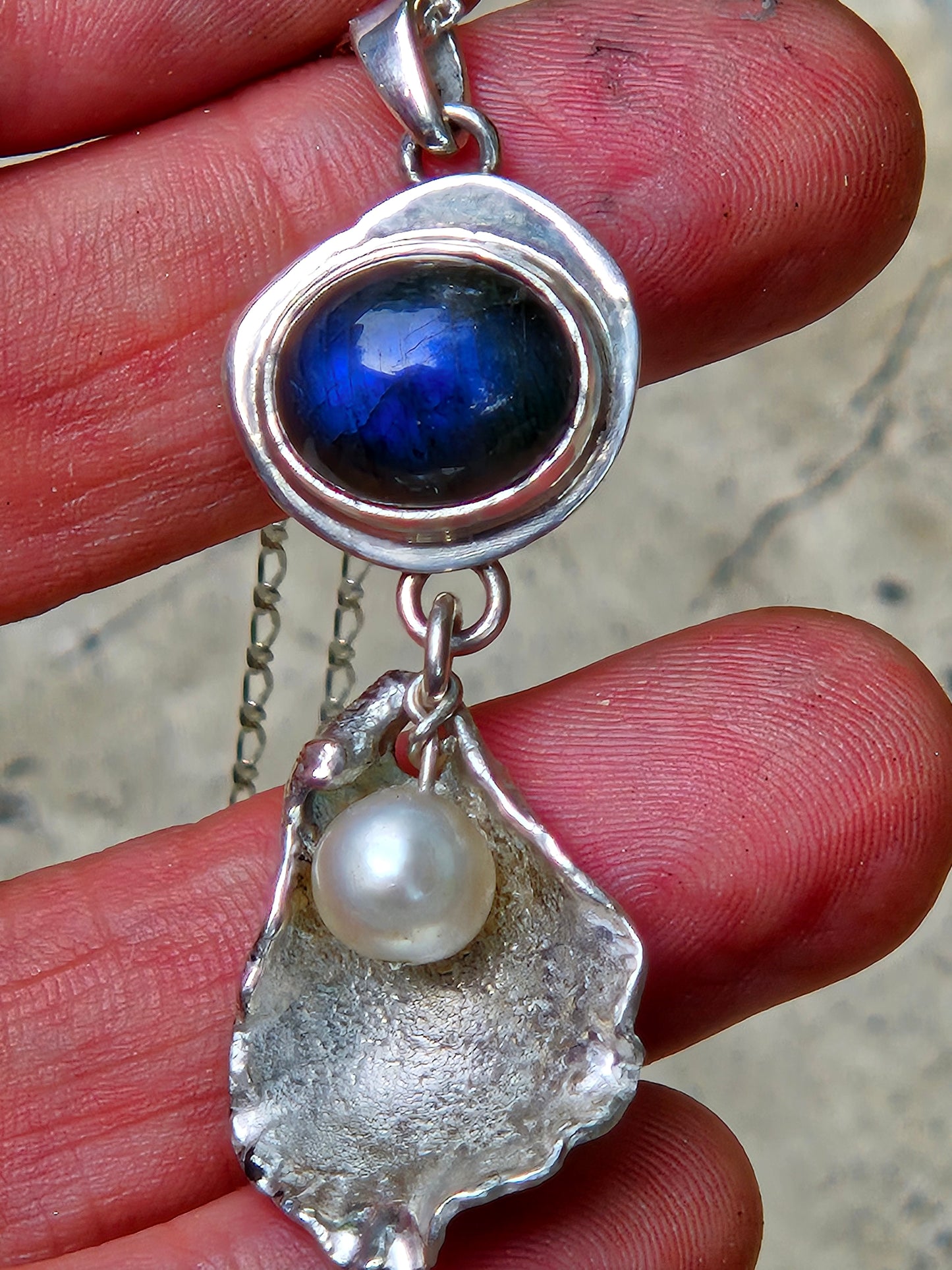 Labradorite and Pearl Pendant