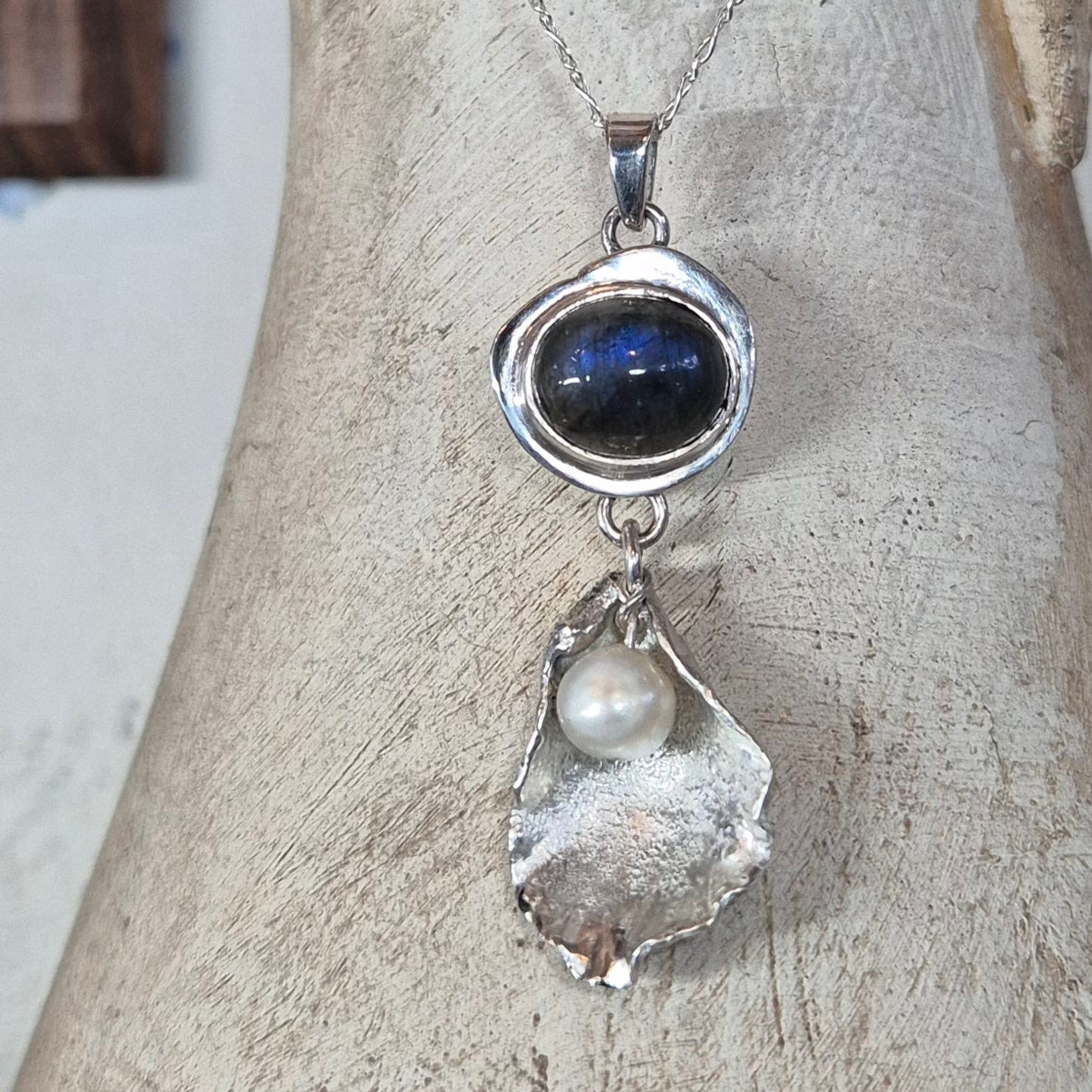 Labradorite and Pearl Pendant