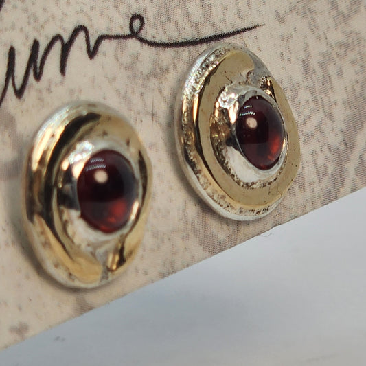 Garnet, gold and sterling stud earrings